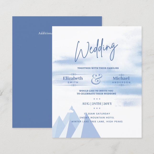 LeahG BUDGET Snowy Mountain Wedding Invite (Front/Back)