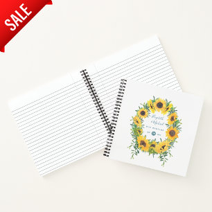 LeahG Budget Sunflowers Wreath Wedding Guestbook Notebook