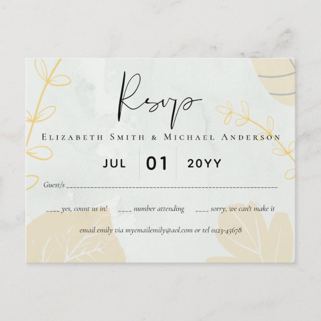 LeahG Budget Wedding Gold Grey Fall Leaves Postcard (Front)