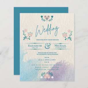 LeahG BUDGET Wedding Invite Folk Art Teal Pink