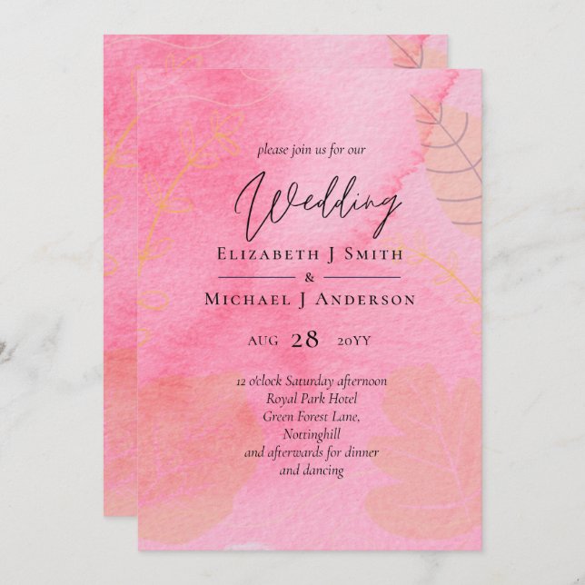 LeahG Budget Wedding Pink Peach Watercolor Abstrac (Front/Back)