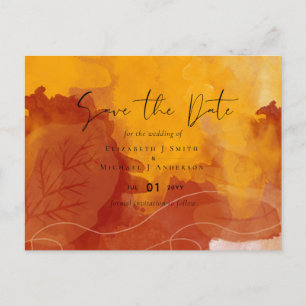 LeahG Budget Wedding Watercolor Sunset Fall Leaves Postcard