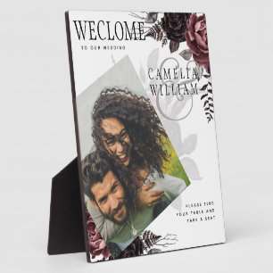 LEAHG Burgundy Black Roses Wedding Photo Welcome Plaque