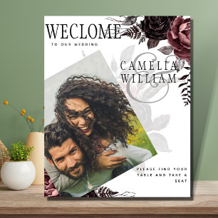 LEAHG Burgundy Black Roses Wedding Photo Welcome Poster