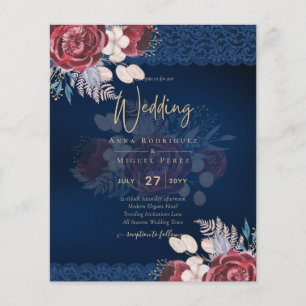 LeahG Burgundy Blue Roses Lace Fall Wedding Invite