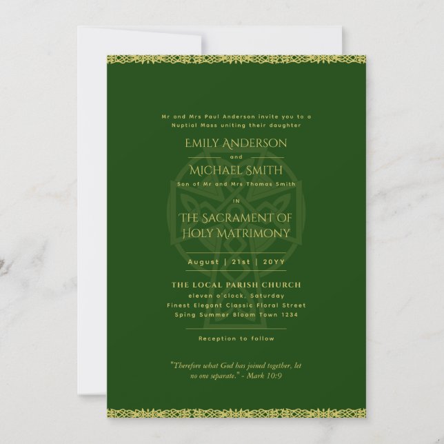 LeahG Celtic Cross Catholic Wedding Nuptial Mass Invitation (Front)