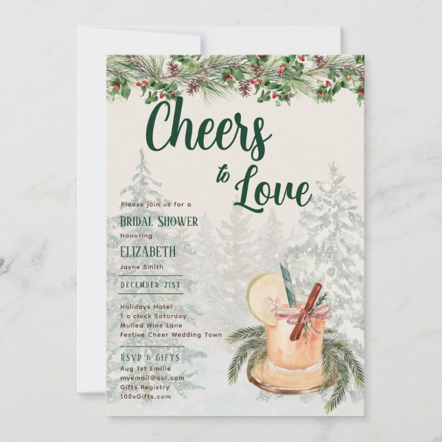 LeahG Cheers to Love Winter Bridal Shower Wedding Invitation (Front)