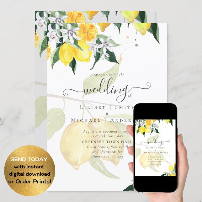 LeahG Citrus Yellow Lemons Wedding Invites (Creator Uploaded)