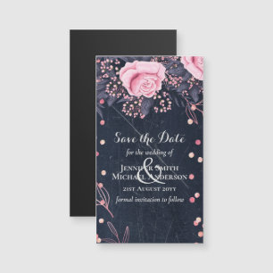 LeahG Denim Blue Rosegold Pink Floral Wedding