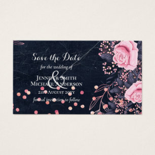 LeahG Denim Blue Rosegold Pink Floral Wedding