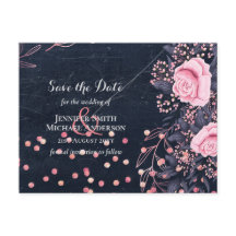LeahG Denim Blue Rosegold Pink Floral Wedding