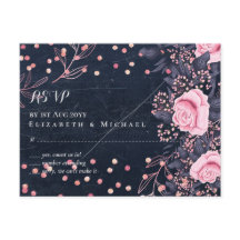 LeahG Denim Blue Rosegold Pink Floral Wedding