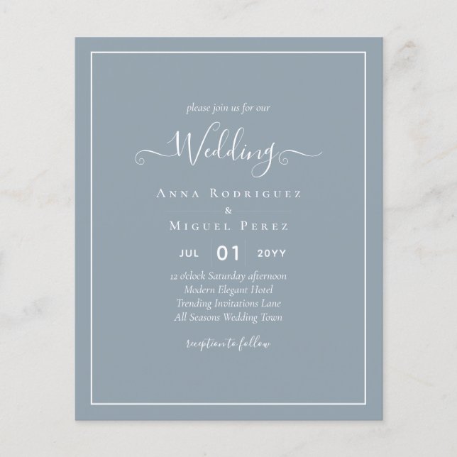 LeahG Dusty Blue Monochrome Wedding Invite Flyer (Front)