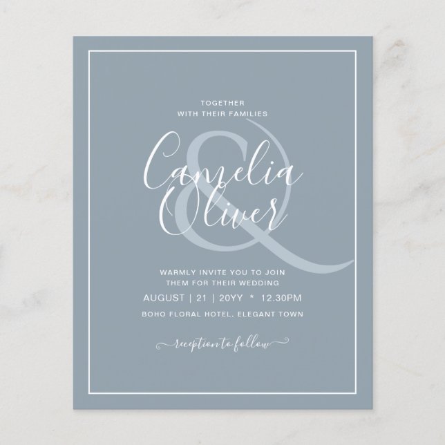 LeahG Dusty Blue Monochrome Wedding Invite Flyer (Front)