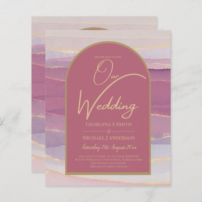 LeahG Dusty Rose Lavender Gold Wedding Invite (Front/Back)