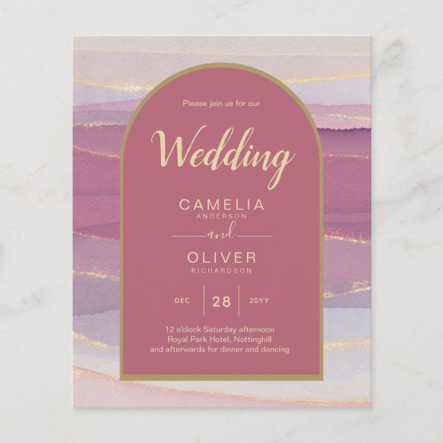 LeahG Dusty Rose Lavender Gold Wedding Invite Flyer (Front)