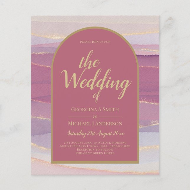 LeahG Dusty Rose Lavender Gold Wedding Invite Flyer (Front)