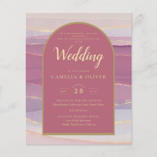 LeahG Dusty Rose Lavender Gold Wedding Invite Flyer (Front)