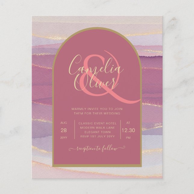 LeahG Dusty Rose Lavender Gold Wedding Invite Flyer (Front)