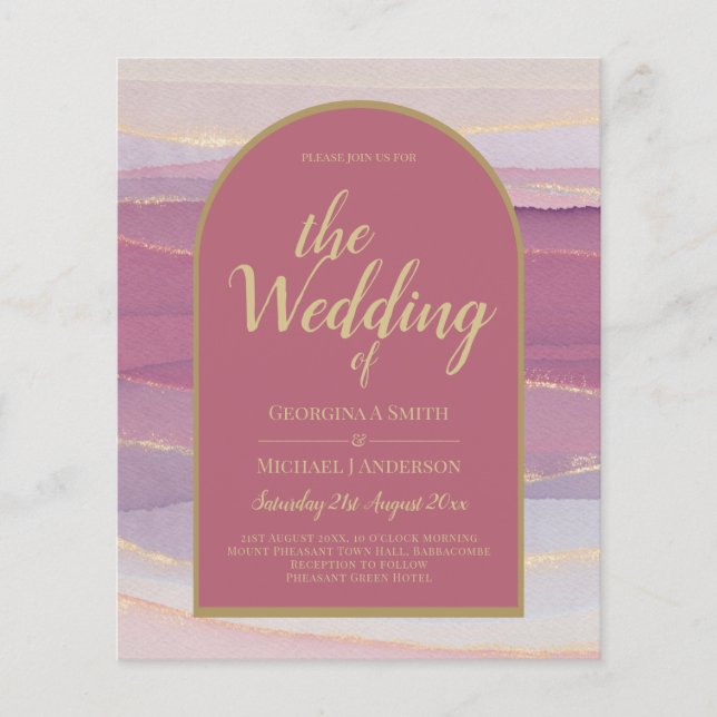 LeahG Dusty Rose Lavender Gold Wedding Invite Flyer (Front)