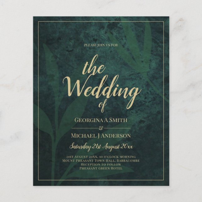 LeahG Emerald Forest Green Gold Wedding Invite (Front)
