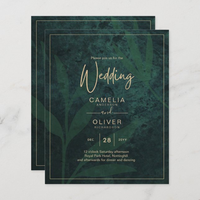LeahG Emerald Forest Green Gold Wedding Invite (Front/Back)