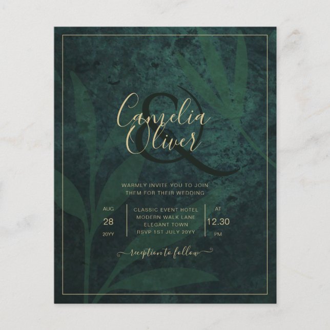 LeahG Emerald Forest Green Gold Wedding Invite (Front)