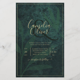 LeahG Emerald Forest Green Gold Wedding Invite Flyer