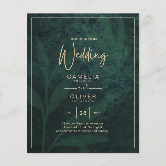 LeahG Emerald Forest Green Gold Wedding Invite Flyer (Front)