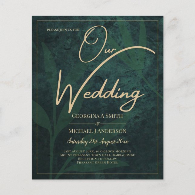 LeahG Emerald Forest Green Gold Wedding Invite Flyer (Front)