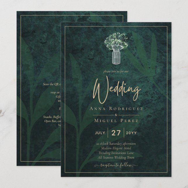 LeahG Emerald Forest Green Wedding INVITE (Front/Back)