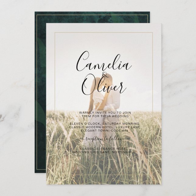 LeahG Emerald Forest Green Wedding INVITE (Front/Back)