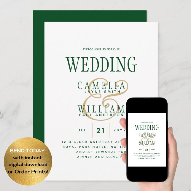 LeahG Emerald Green Gold Modern Wedding Invite (Creator Uploaded)