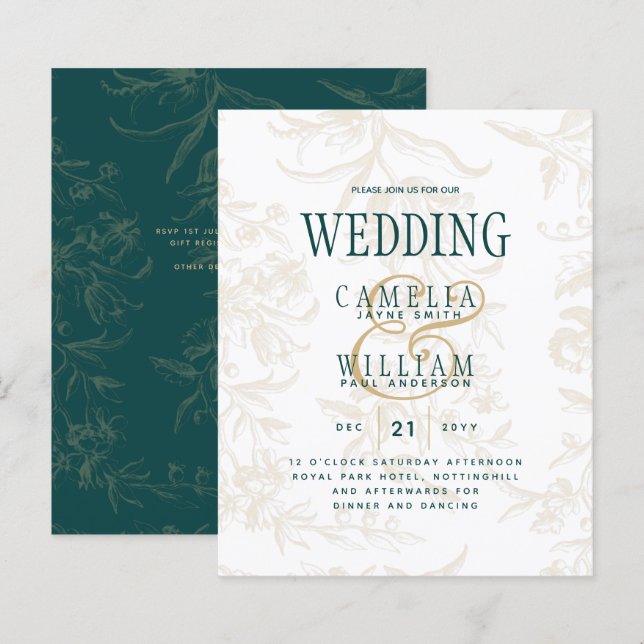 LeahG Emerald Green Gold Vintage Botanical Wedding (Front/Back)