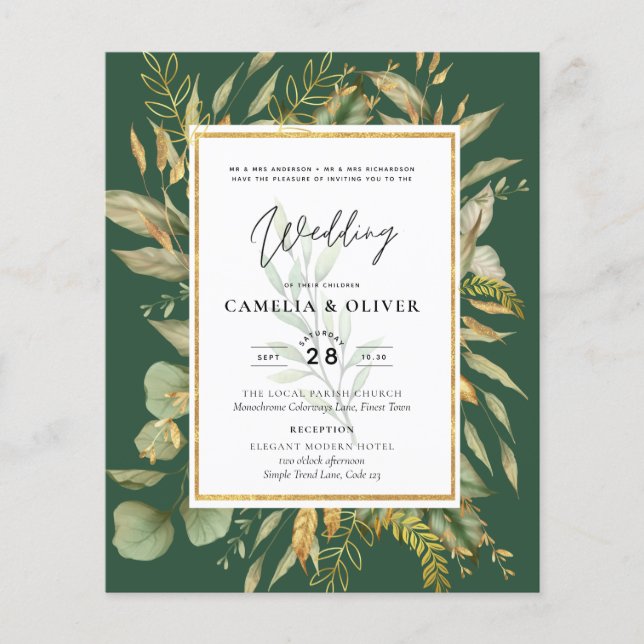 LeahG Emerald Green Greenery Wedding Invite Flyer (Front)