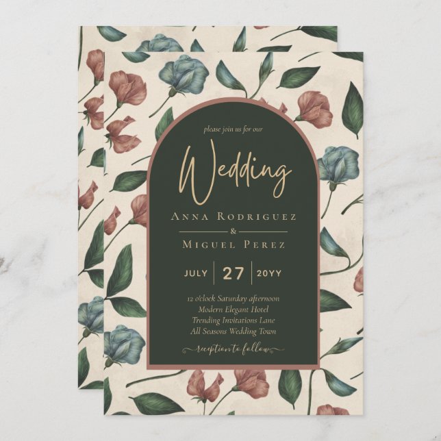 LeahG Emerald Green Terracotta Gold FALL Wedding Invitation (Front/Back)