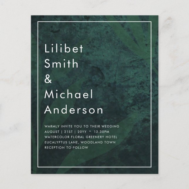 LeahG Emerald Green White Leaves Wedding Invite Flyer (Front)