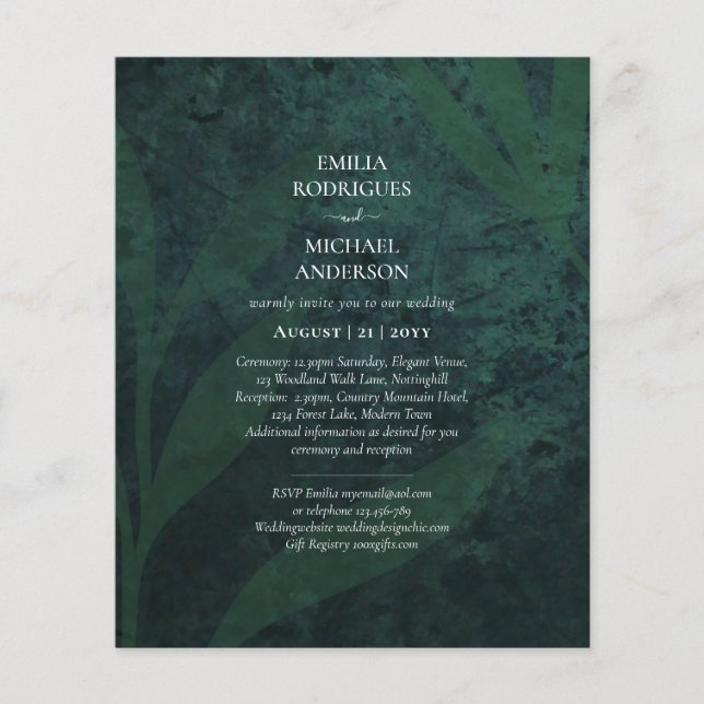 LeahG Emerald Green White Leaves Wedding Invite Flyer (Front)