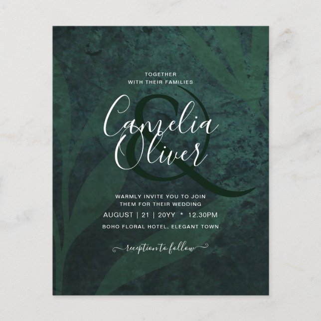 LeahG Emerald Green White Leaves Wedding Invite Flyer (Front)