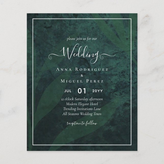 LeahG Emerald Green White Leaves Wedding Invite Flyer (Front)