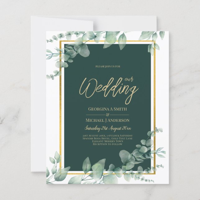 LeahG Eucalyptus Greenery Gold WEDDING QR CODE (Front)