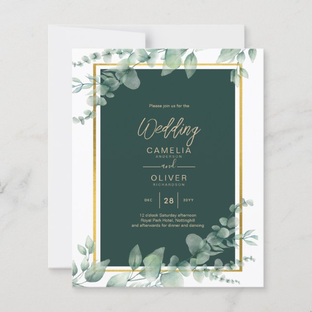LeahG Eucalyptus Greenery Gold WEDDING QR CODE (Front)