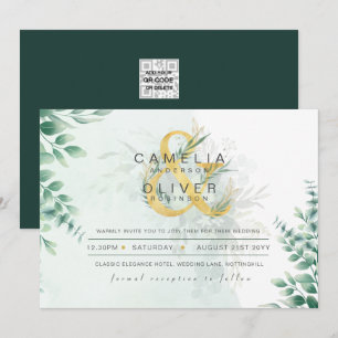 Leahg Eucalyptus Greenery Gold Wedding QR CODE IN Invitation