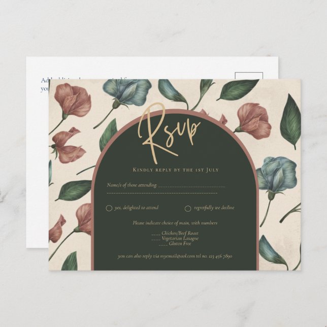 LeahG Forest Green Terracotta FALL Wedding RSVP Postcard (Front/Back)
