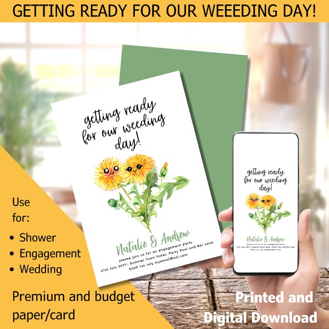 LeahG Funny Cute Summer Bridal Shower Dandelions Invitation (Creator Uploaded)