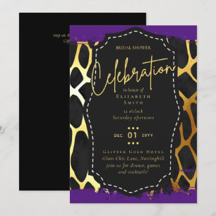 LeahG Glam Gold Purple Animal Prints Bridal Shower Invitation