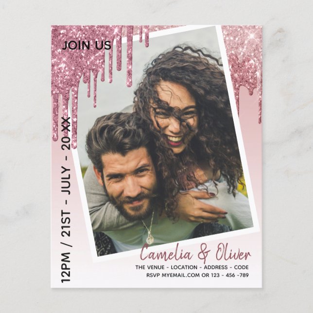 LeahG Glitter Drips Photo Overlay Wedding Invite (Front)
