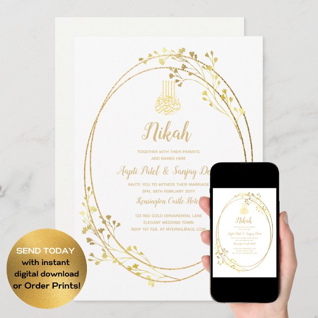 LeahG Gold White Islamic Muslim Wedding Invites  (Creator Uploaded)