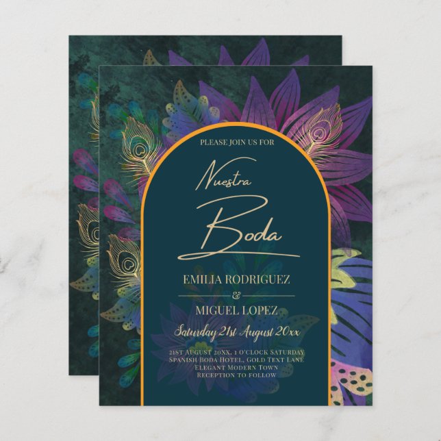 LeahG Green Purple Gold JEWEL TONES Wedding INVITE (Front/Back)