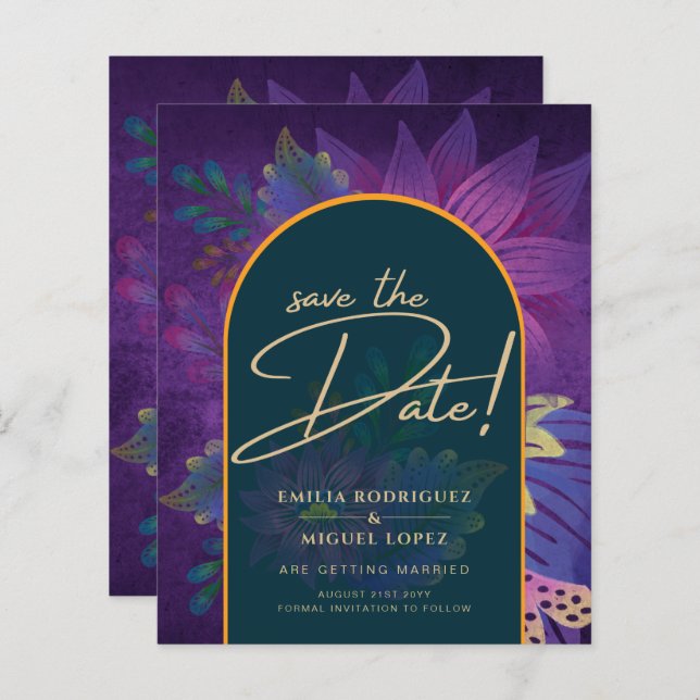 LeahG Green Purple Gold JEWEL TONES Wedding INVITE (Front/Back)